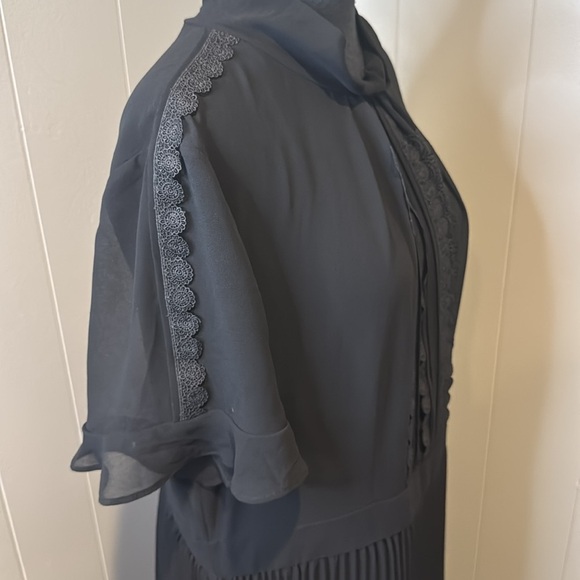 Talbots sheer black crepe lined pleated skirt lace & pintuck bodice midi. NWT. - Picture 4 of 9